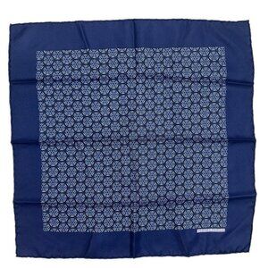 HERMES PARIS Blue Equestrian Horse Bit Pattern 100% Silk Scarf Pocket Square
